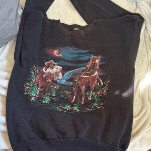 Vintage Sun fade MEN'S CASUAL WESTERN NIGHT SCENE DENIM PRINT LONG SLEEVE